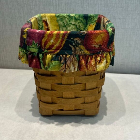 Longaberger Handwoven Basket 1996 Vegetable Cloth Liner Fall Tissue Spoon Rectan - Picture 4 of 9